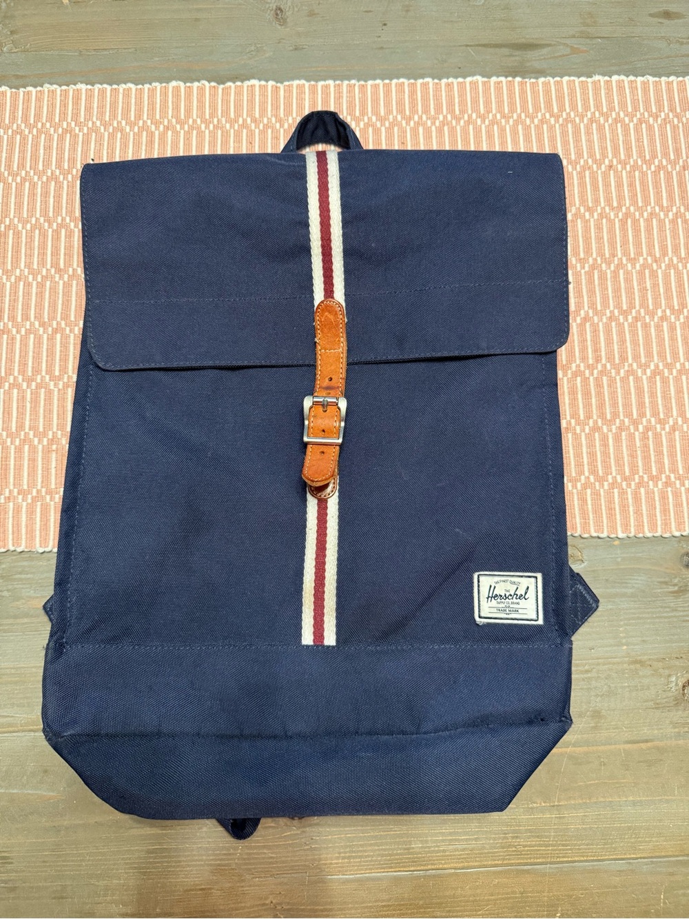 Herschel Supply Company Navy Canvas Backpack with Tan Leather Strap
